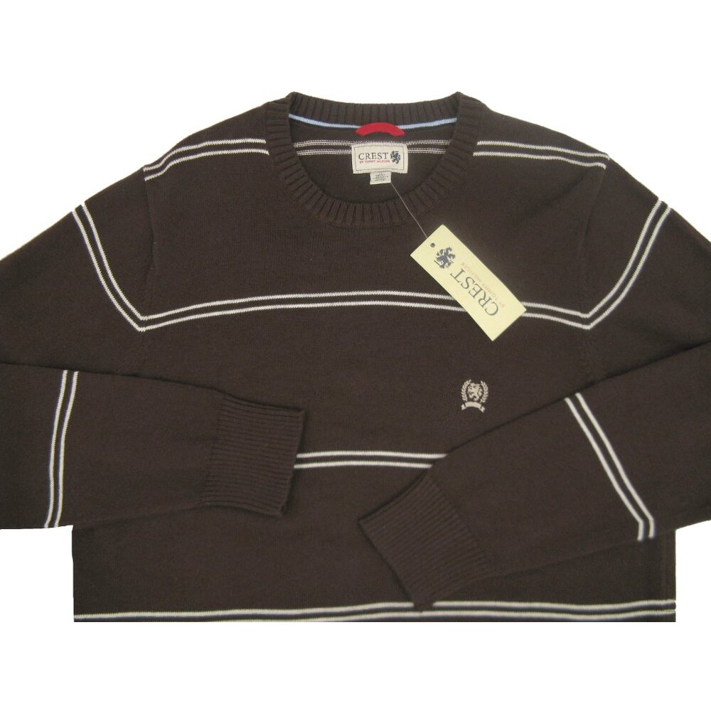 NEW Vintage Tommy Hilfiger Sweater!  Medium  Brown  White Stripes  Griffin Crest